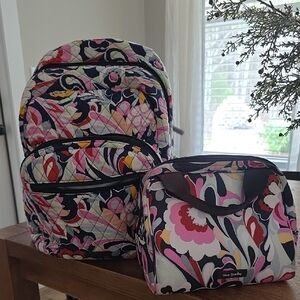 Vera Bradley Pink and Navy Patterned Backpack Set